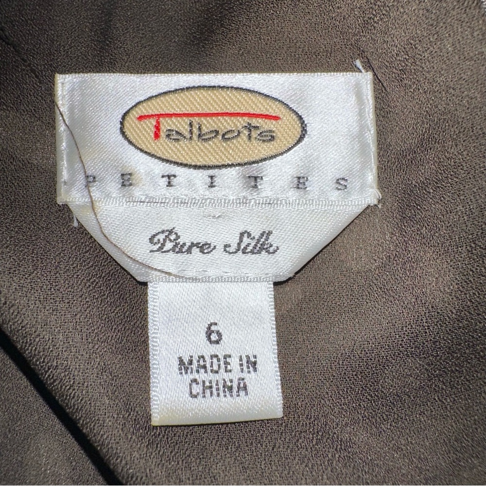 Talbots Vintage Pure Silk Midi Dress Sz 6 Brown Tan Faux Wrap‎ Bow Detail EUC - Picture 9 of 15